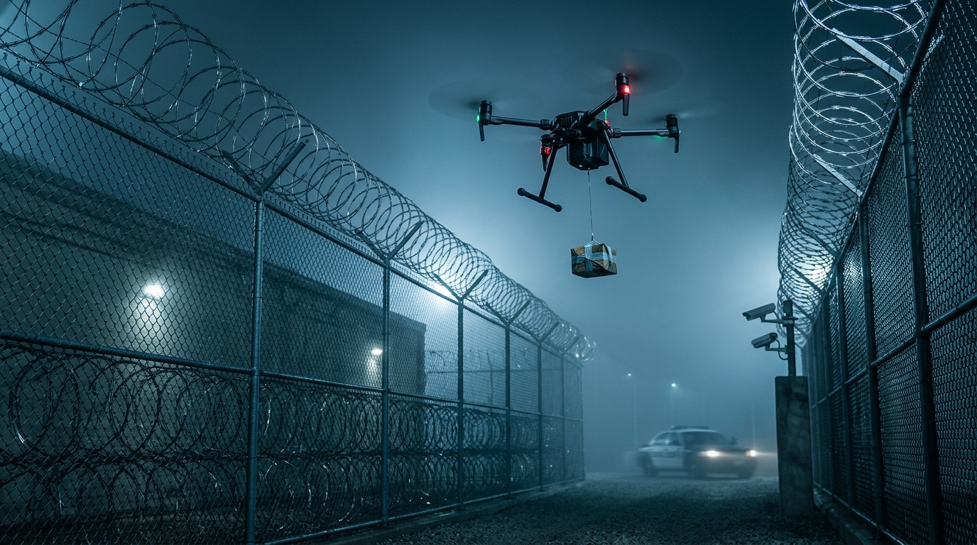 Drone over prison wire